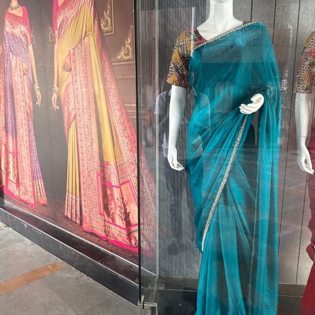 Teal, Gold, Maroon, Black Saree