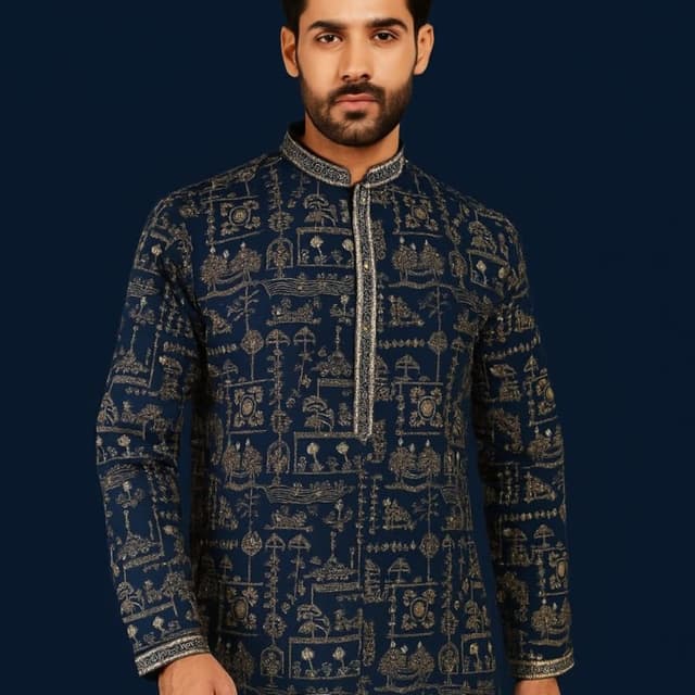 Navy blue with gold print Kurta