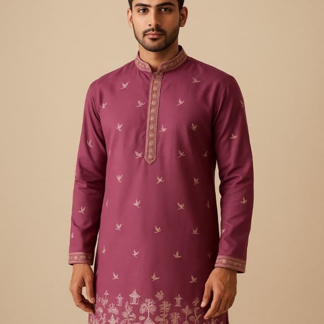 Maroon with gold embroidery Kurta