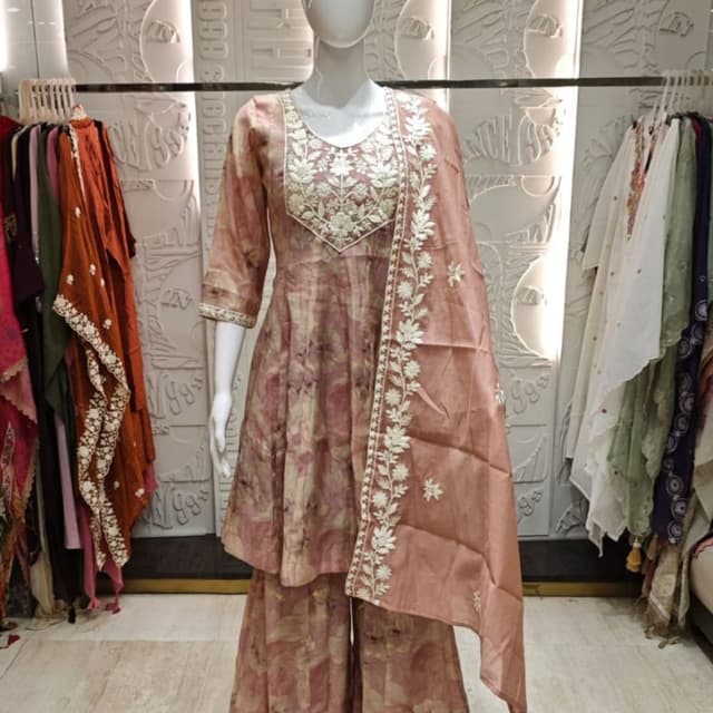 Rose Pink, Cream, White Sharara Set
