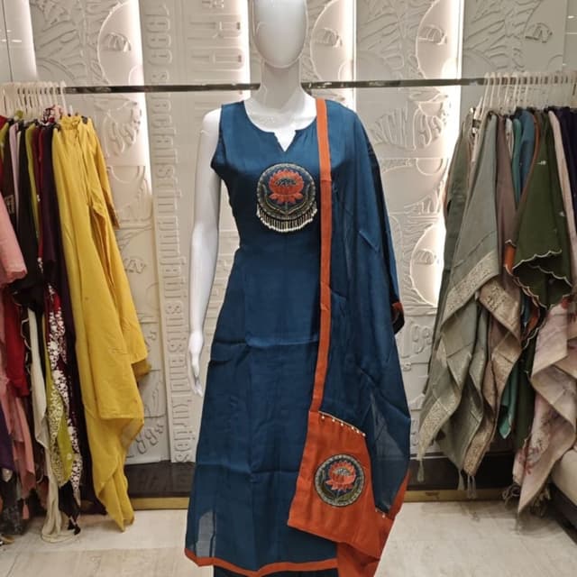 Teal blue and orange Kurti Set
