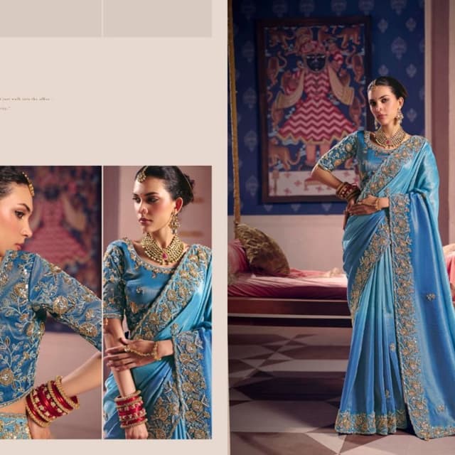 Sky Blue and Gold Lehenga Choli