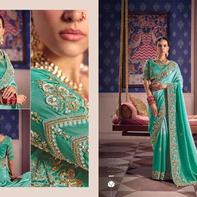 Teal green with gold embellishments Lehenga Choli