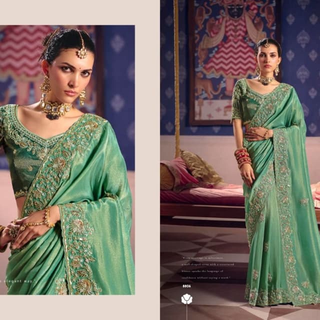Mint Green, Gold Saree