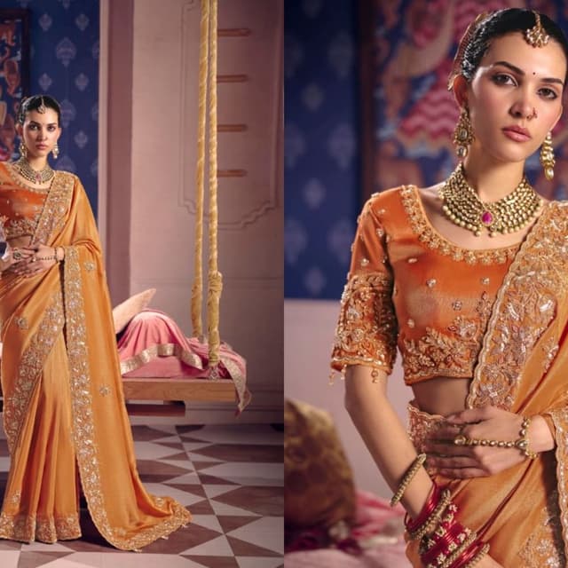 Orange, Gold Lehenga Choli