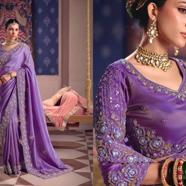 Purple, Gold, Silver, Teal Saree Blouse