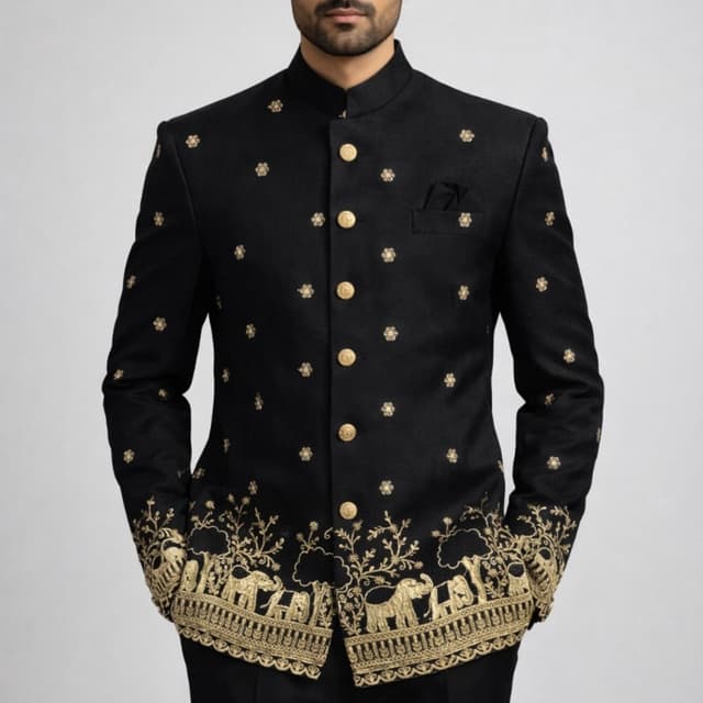 Black and Gold Jodhpuri Suit (Bandhgala Jacket and Trousers)