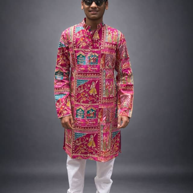 Fuchsia, Teal, Yellow, Gold, Green, Pink Kurta Pajama