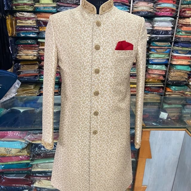 Cream with gold pattern Sherwani