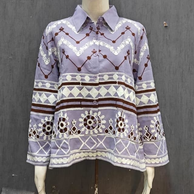 Lavender, White, Brown Shirt