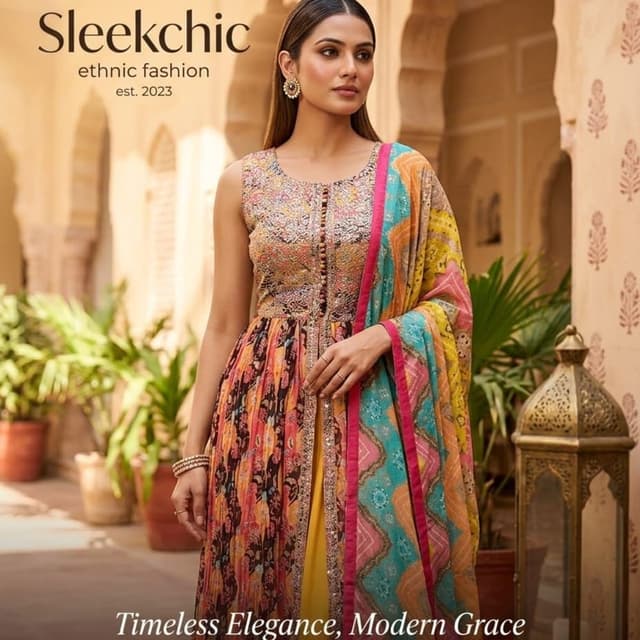 Yellow, Orange, Pink, Teal, Black, Multicolor Anarkali Suit