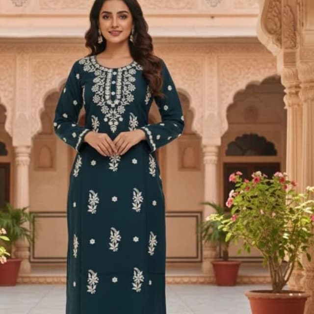 Teal and White Kurta and Palazzo Set