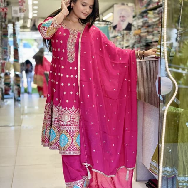 Fuchsia Pink, Blue, Gold, Silver Salwar Kameez