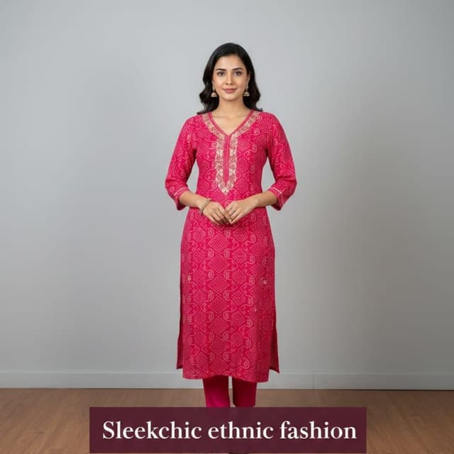 Hot Pink with Gold/Cream print Kurta