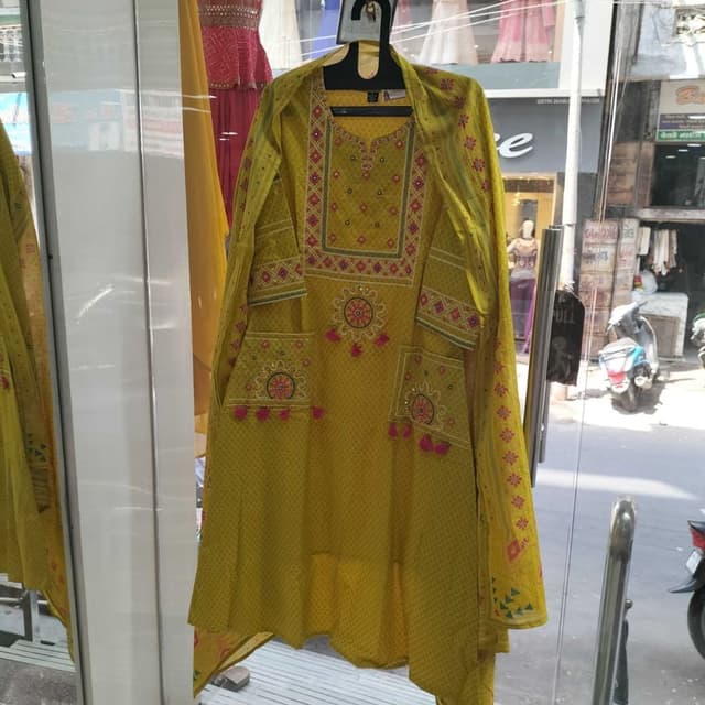 Yellow, Pink, Green Kurti Set