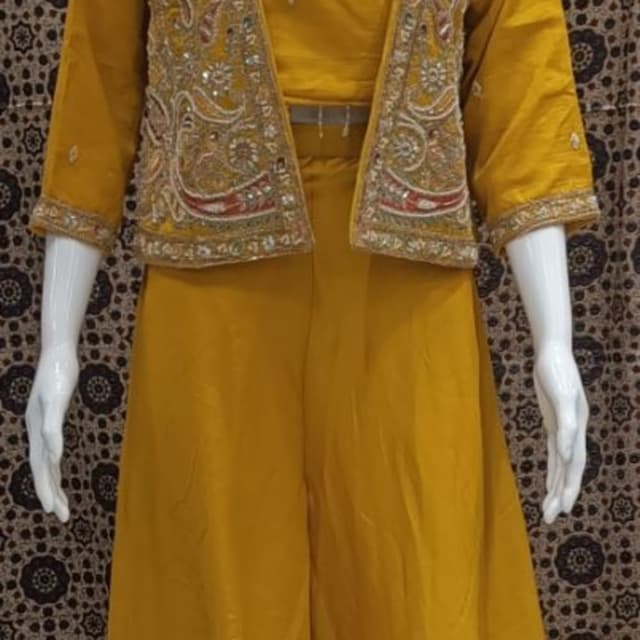 Mustard Yellow with Gold and Red Embellishments Jumpsuit with Jacket