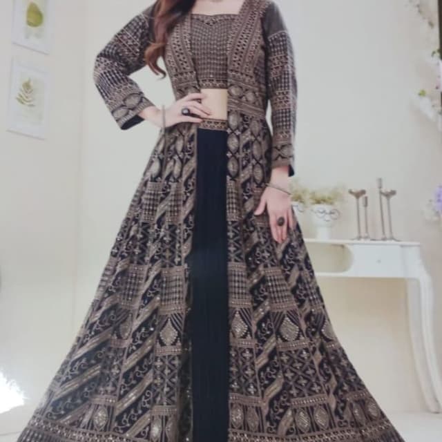 Navy Blue and Gold Lehenga Choli with Jacket