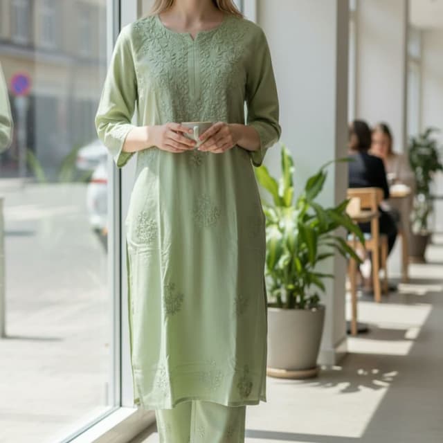 Light Green Kurta and Pants Set