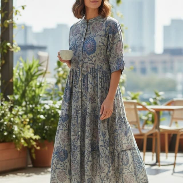 Blue and grey floral print Dress