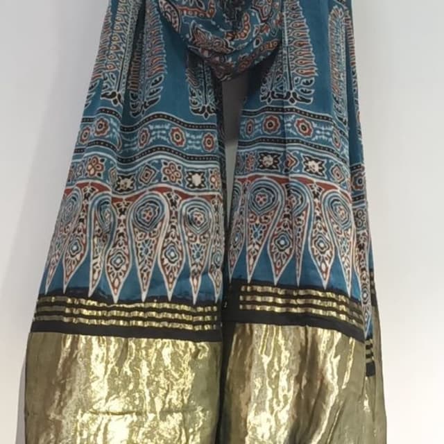 Teal, Gold, Black, Red, White, Blue Scarf/Dupatta
