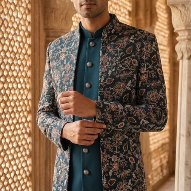 Teal, Navy, Maroon, Beige Sherwani Jacket