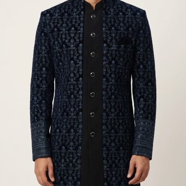 Navy Blue and Black Sherwani