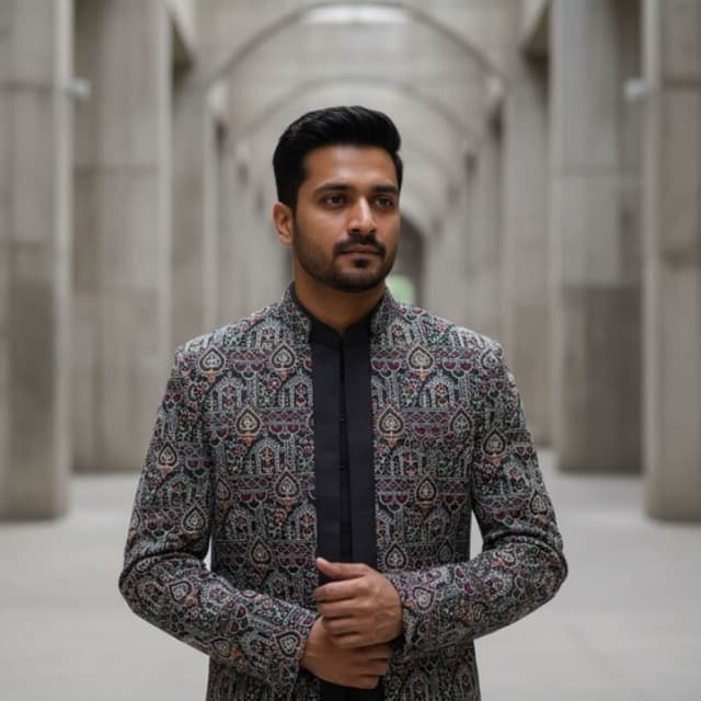 Black, Grey, Red, Green, White Sherwani Jacket