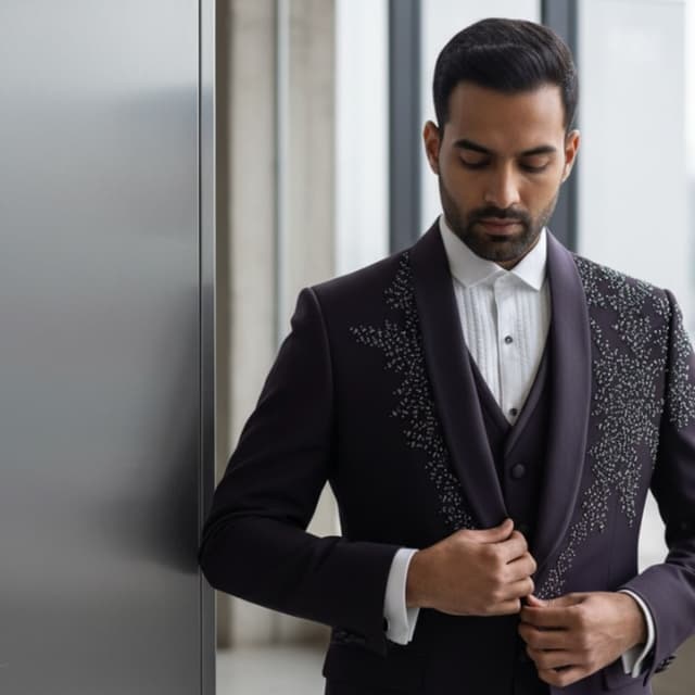 Deep purple with silver embellishments Tuxedo Suit