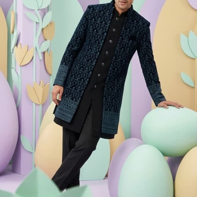 Dark Blue and Black Sherwani