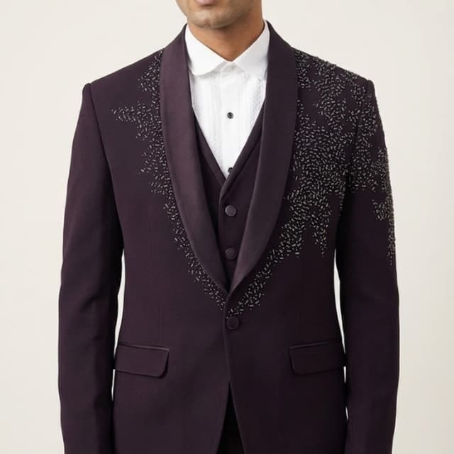 Deep Purple, White, Black Suit (Jacket, Waistcoat, Trousers)