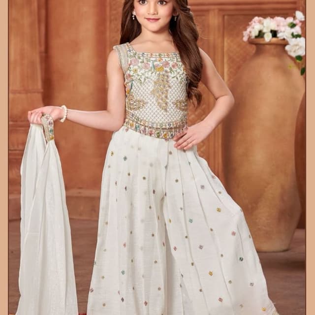 White with multicolored embellishments Sharara Set