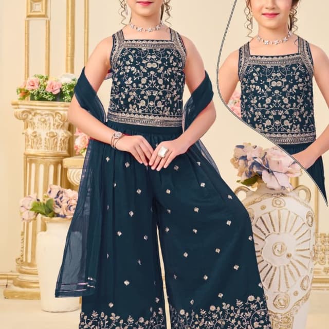Teal Blue with Silver Embroidery Jumpsuit with Dupatta