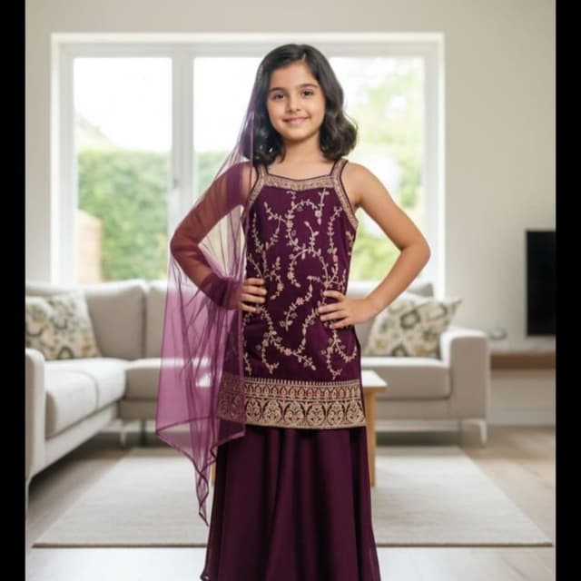 Deep Purple with Gold Lehenga Choli