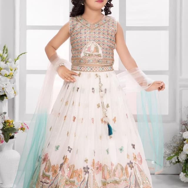 Cream, Teal, Gold, Pink, Peach, Multicolor Lehenga Choli