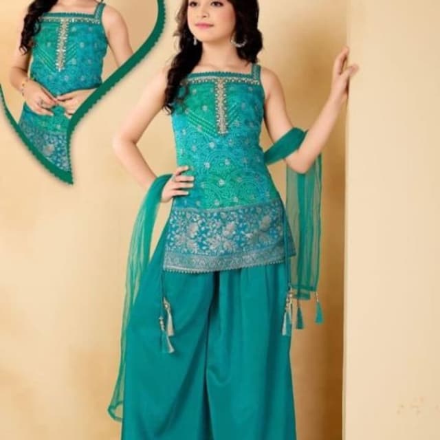 Teal and Green Ombre Kurta and Palazzo Set
