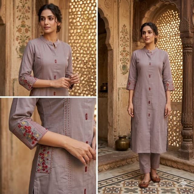Grey with red accents Kurta and Pants Set