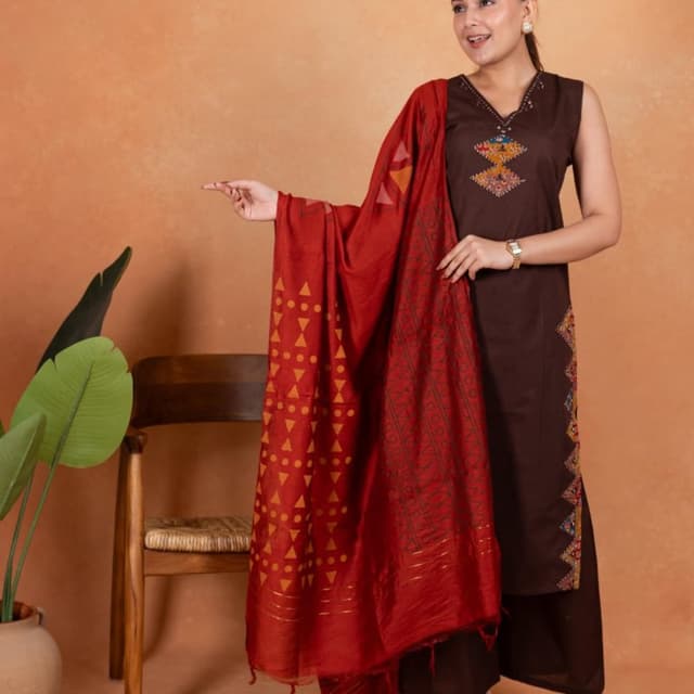 Brown, Red, Ochre Kurta Set