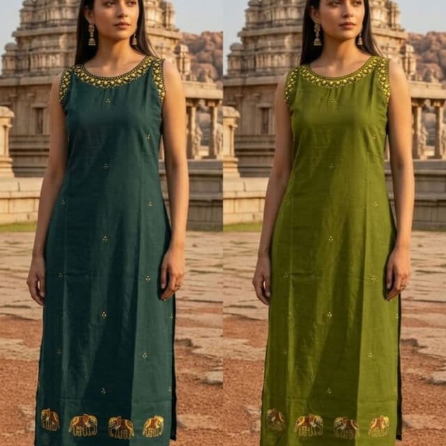 Deep Green and Olive Green Kurta and Palazzo Set