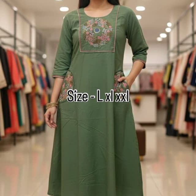 Olive Green with Pink and White Embroidery Kurta Set