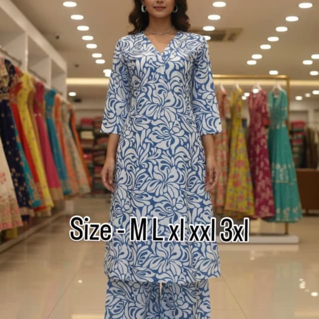Blue and White Kurta and Palazzo Set