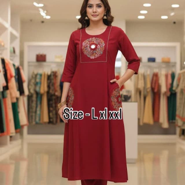 Maroon with multicolored embroidery Kurta with pants