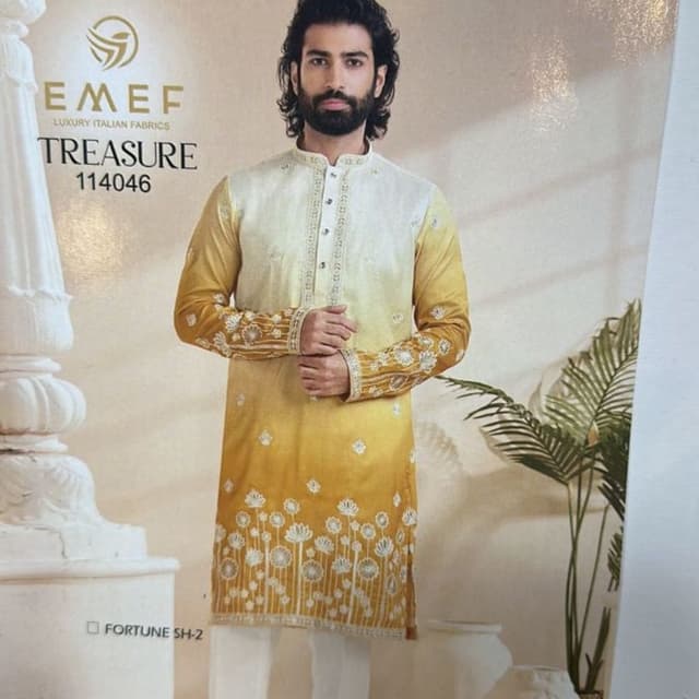Yellow gradient to off-white, white accents Kurta Set
