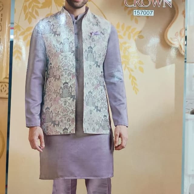 Lavender, Cream, Beige, Pink, Grey Kurta Set with Nehru Jacket