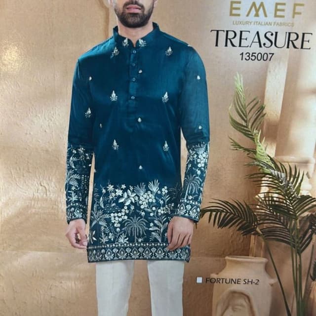 Teal and White Kurta Set