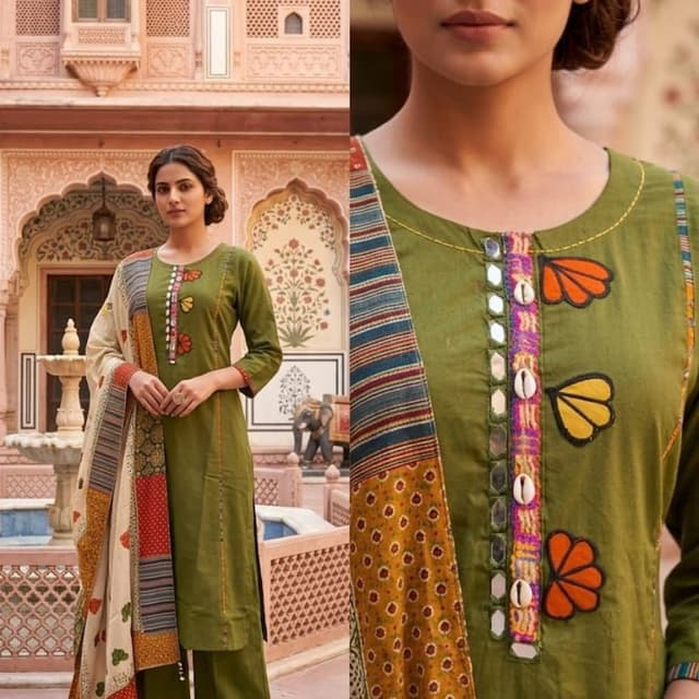 Olive Green, Cream, Mustard Yellow, Orange, Blue, Pink Salwar Kameez