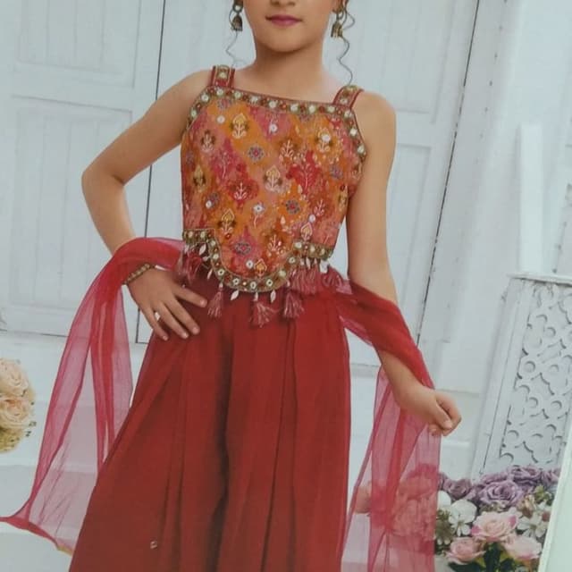 Red, Orange, Pink, Gold Sharara Set