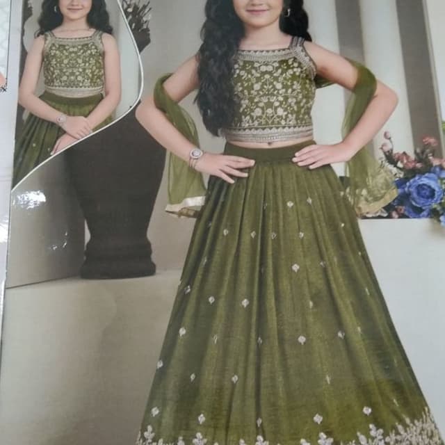 Olive Green with Silver Embellishments Lehenga Choli