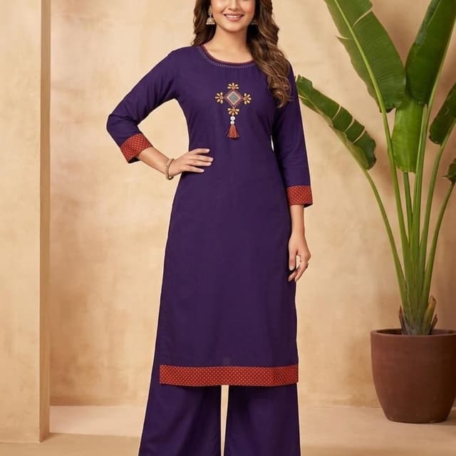 Deep purple with contrasting maroon and gold accents Kurta with Palazzo Pants