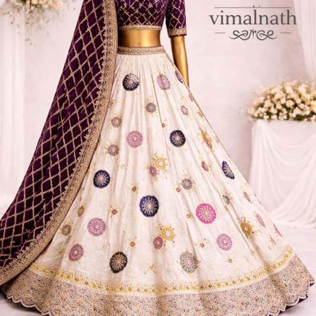 Off-white, Purple, Gold, Pink, Blue, Yellow Lehenga Choli