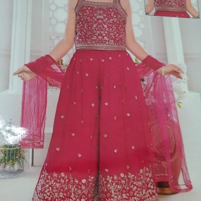 Rani Pink with Silver embellishments Lehenga Choli set with Palazzo pants